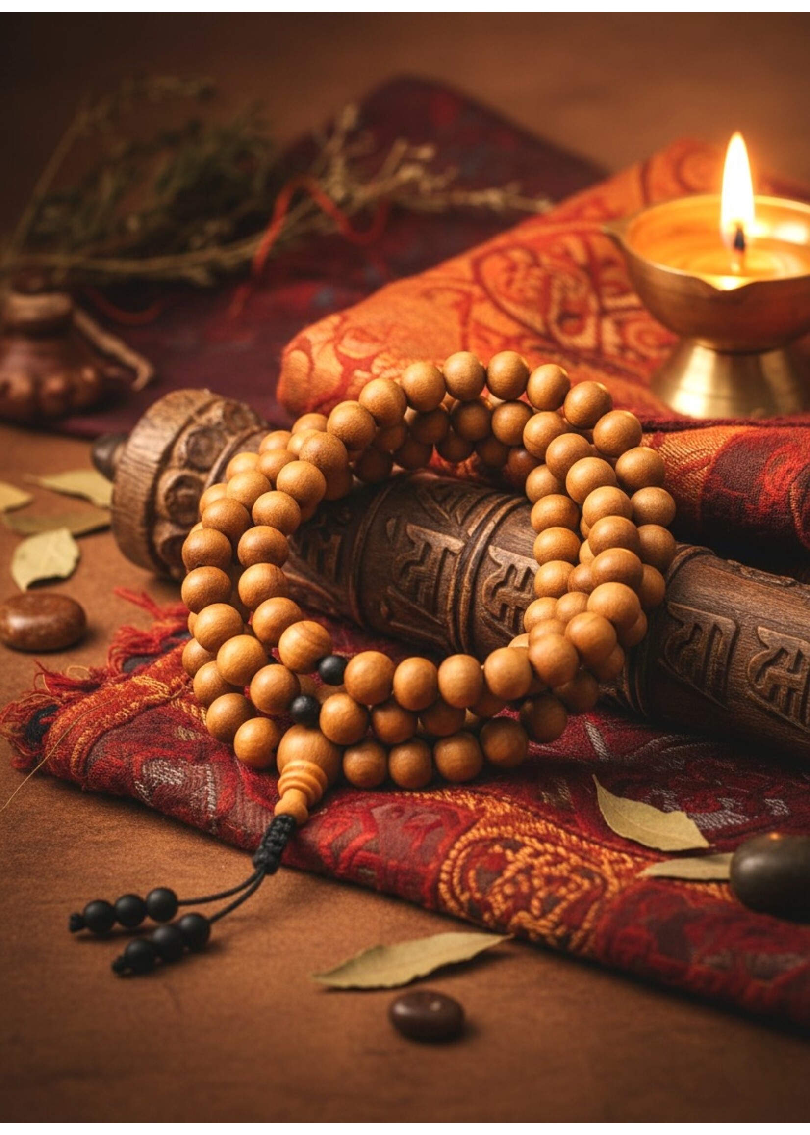 Mala Tibetano Legno di Sandalo con Onice fatto a mano