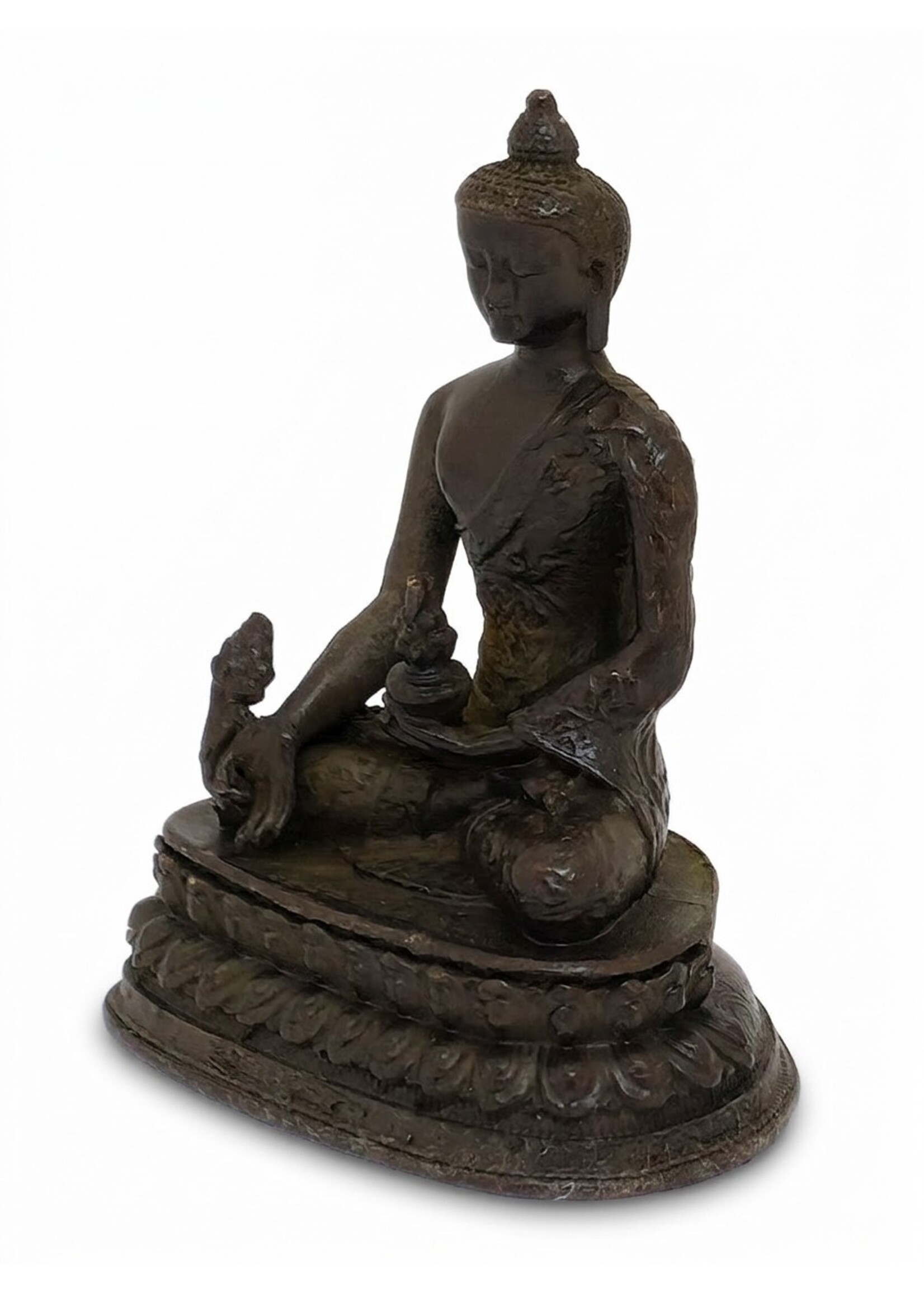 Medizinbuddha Statue Kupfer Vintage dunkelbraun