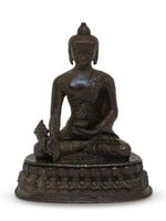 Medicine Buddha Statue Copper Vintage Dark Brown