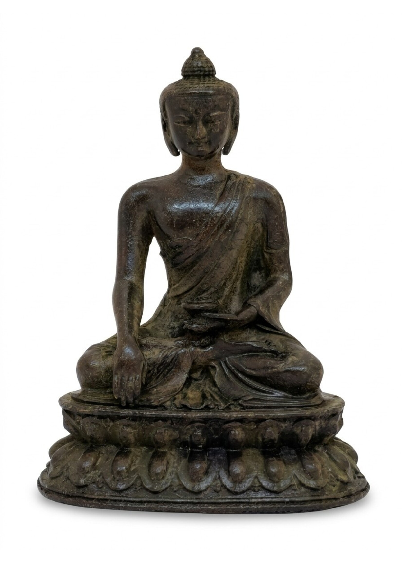 Statua Buddha Shakyamuni rame Vintage marrone scuro