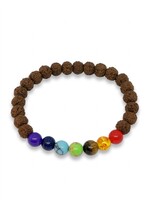 Bracciale Rudraksha con 7 Pietre Chakra elastico, 8mm