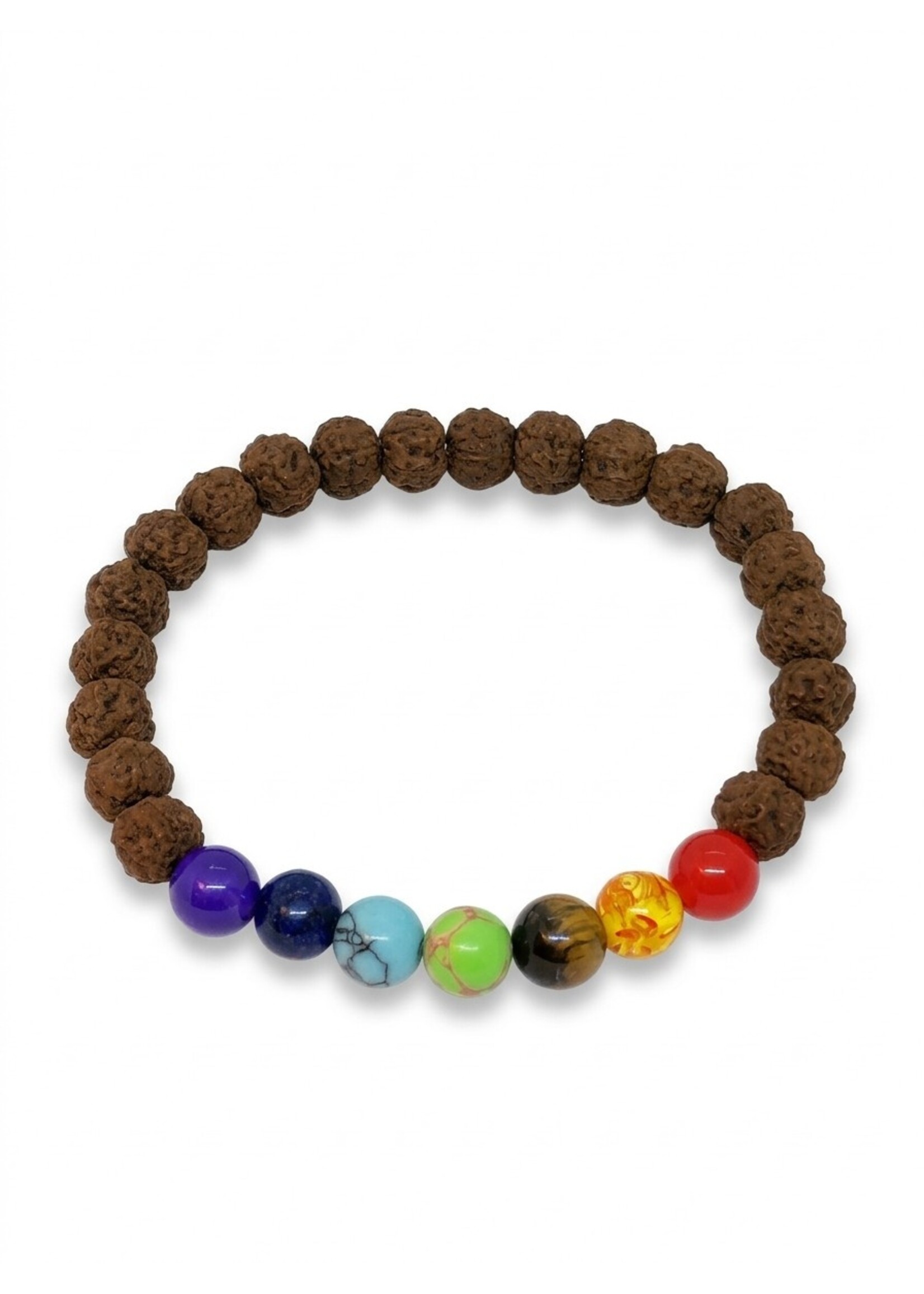 Bracelet Rudraksha avec 7 Pierres Chakra élastique, 8mm