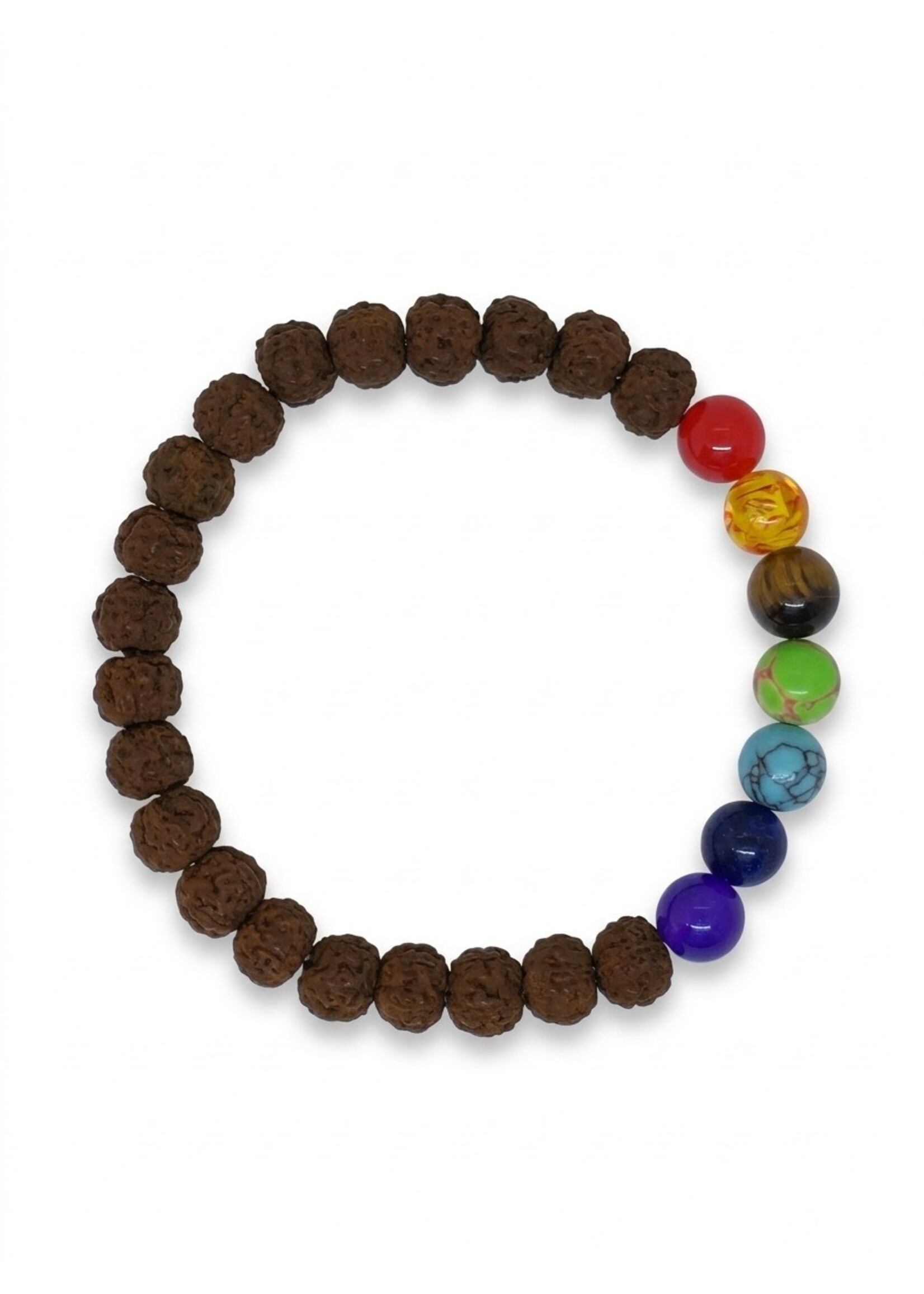Bracciale Rudraksha con 7 Pietre Chakra elastico, 8mm