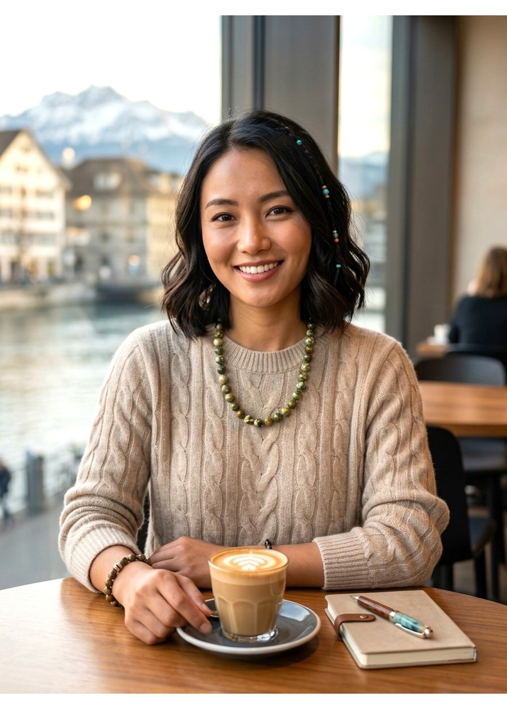 Collier en rhyolite avec perles de 12 mm, Élégance naturelle et équilibre intérieur