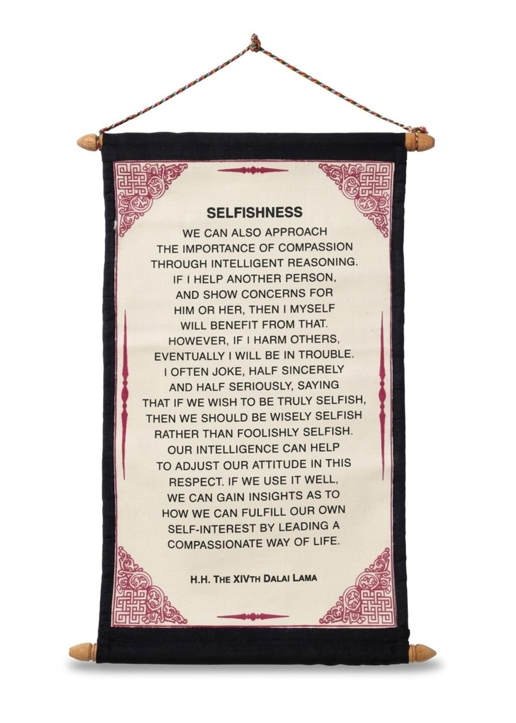 Tenture Dalai Lama citation Selfishness, artisanale