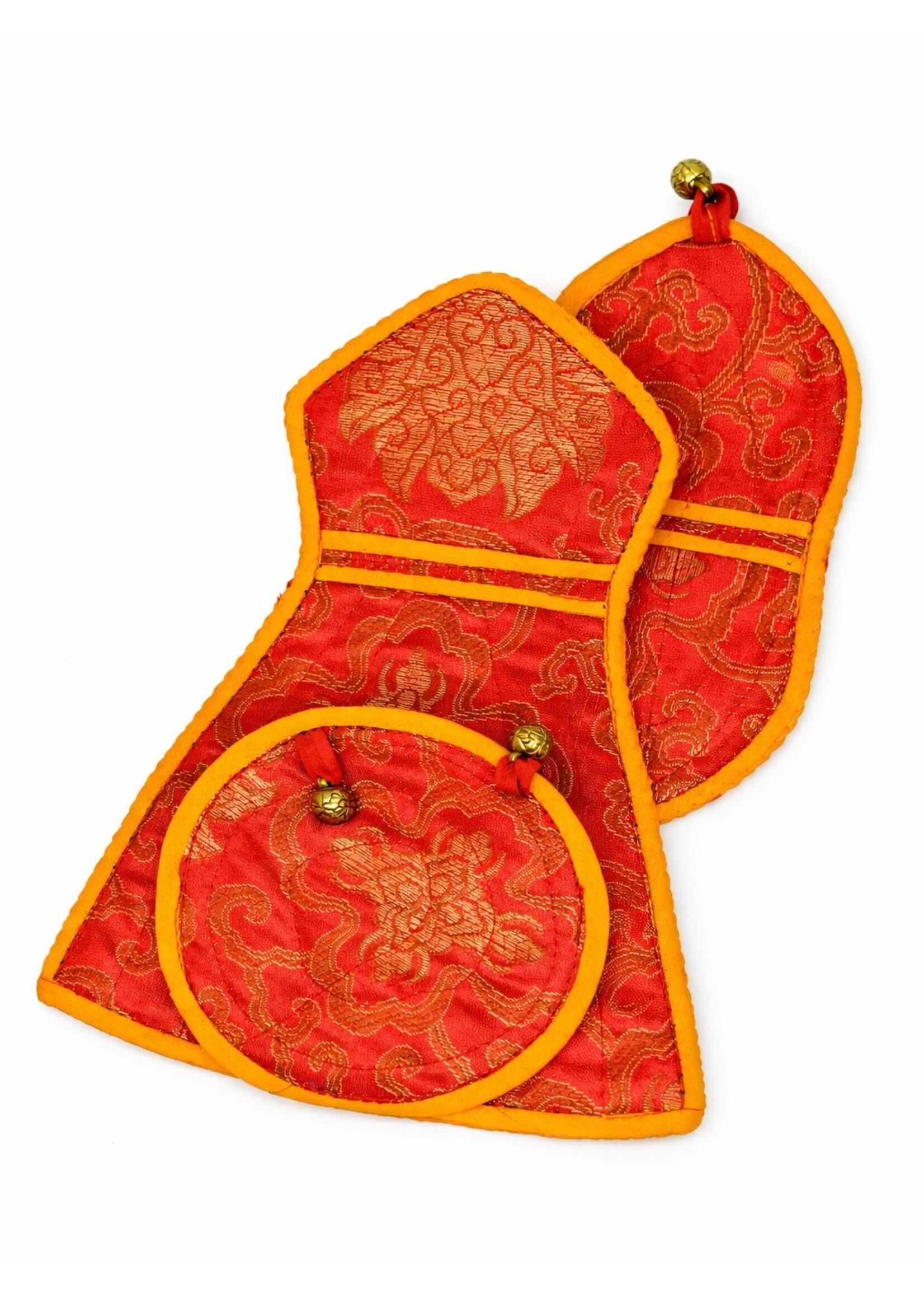 Étui tibétain cloche et dorje, soie brocart