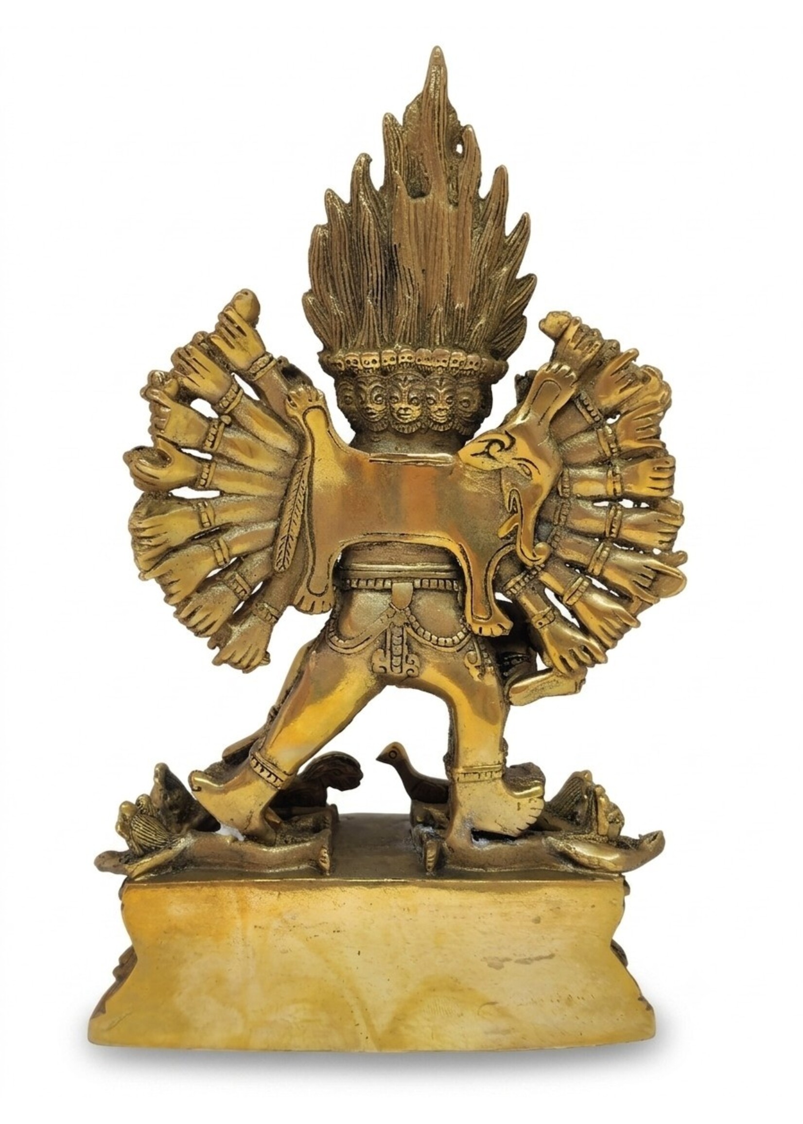 Tibetische Shinjé Shed Yab-Yum Statue aus Messing und Kupfer, Yamantaka und Vajravārāhī in Vereinigung, 18cm