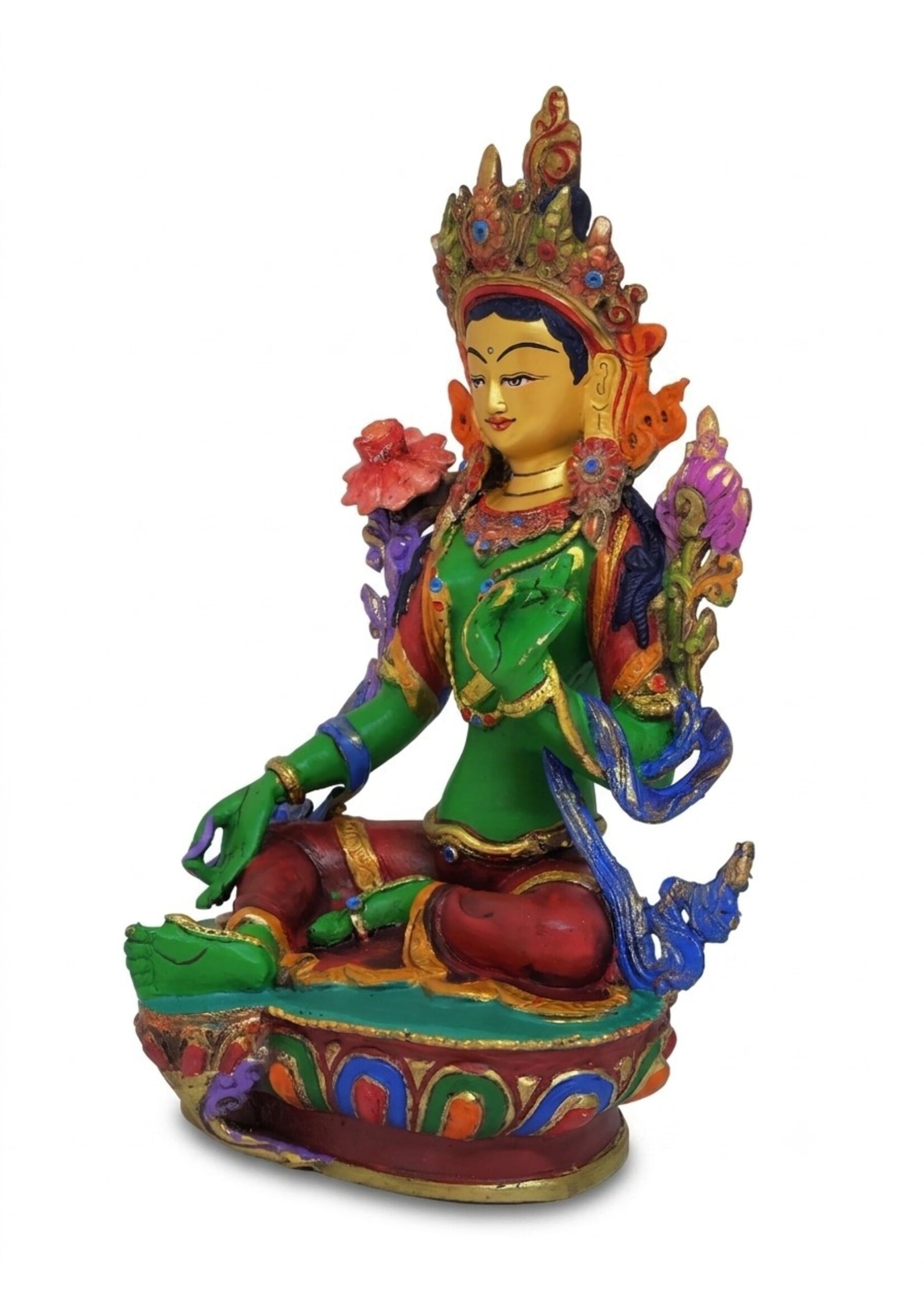 Green Tara Statue, Hand-Painted