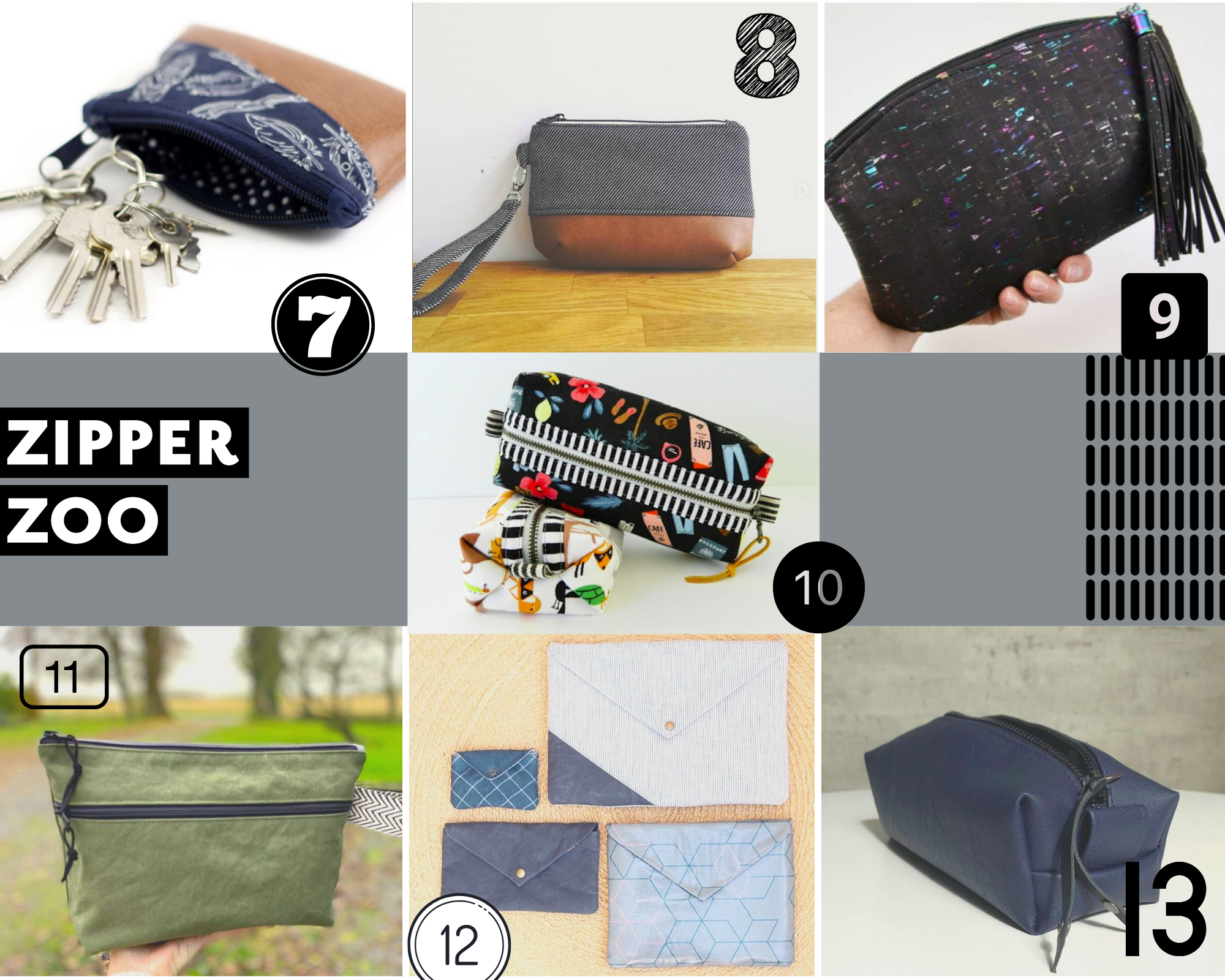 open wide zippered pouch tutorial size chart - Noodlehead