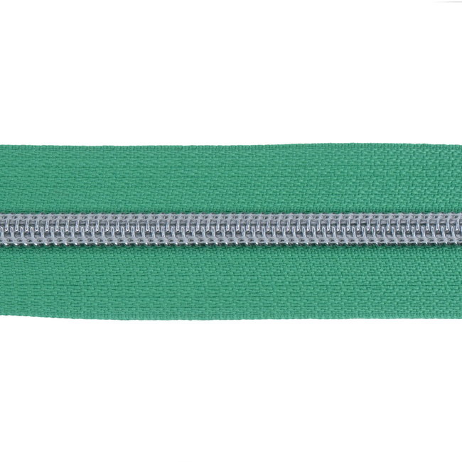 Nylon Zipper-by-the-yard Grass green with Silver #5