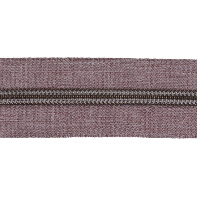 Zipper zoo Opruiming Rits-op-rol Denim look Mauve met Zwart nikkel - per meter