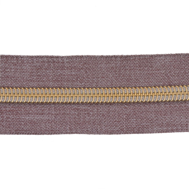 Nylon Zipper-by-the-yard Denim look Mauve with Gold