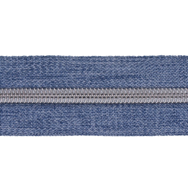 Zipper zoo Clearance Zipper-by-the-yard Denim look Blue with Silver - per meter