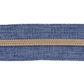 Zipper zoo Opruiming Rits-op-rol Denim look Blauw met Goud - per meter