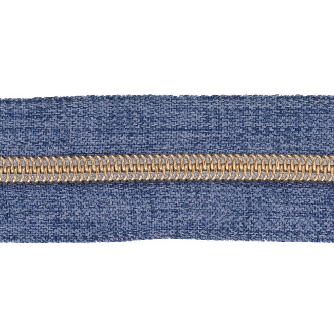 Zipper zoo Clearance Zipper-by-the-yard Denim look Blue with Gold - per meter