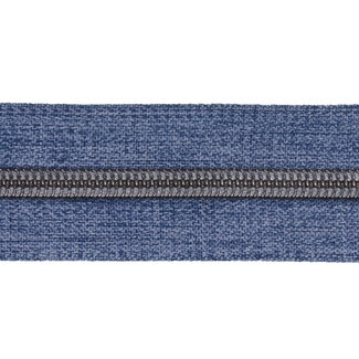 Zipper zoo Opruiming Rits-op-rol Denim look blauw met Zwart nikkel - per meter