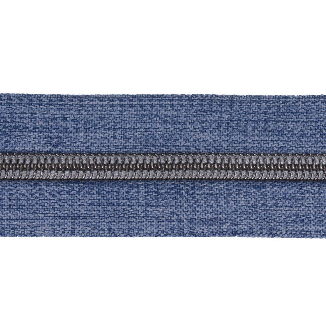 Clearance Nylon Zipper-by-the-yard Denim look Blue with Black nickel
