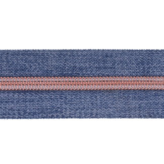 Zipper zoo Clearance Zipper-by-the-yard Denim look Blue with Rose gold - per meter