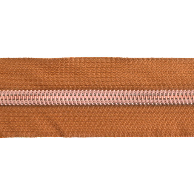 Nylon Zipper-by-the-yard Light cognac with Rose gold #5