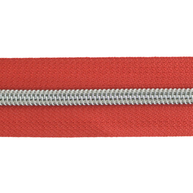 Nylon Zipper-by-the-yard Red with Silver #5