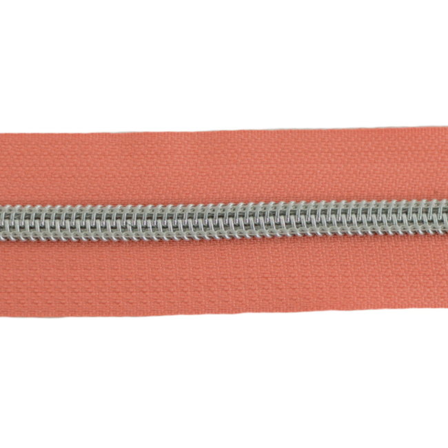 Nylon Zipper-by-the-yard Coral with Silver #5