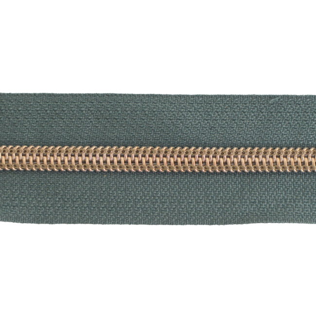 Nylon Zipper-by-the-yard Smokey green with Shiny anti-brass #5