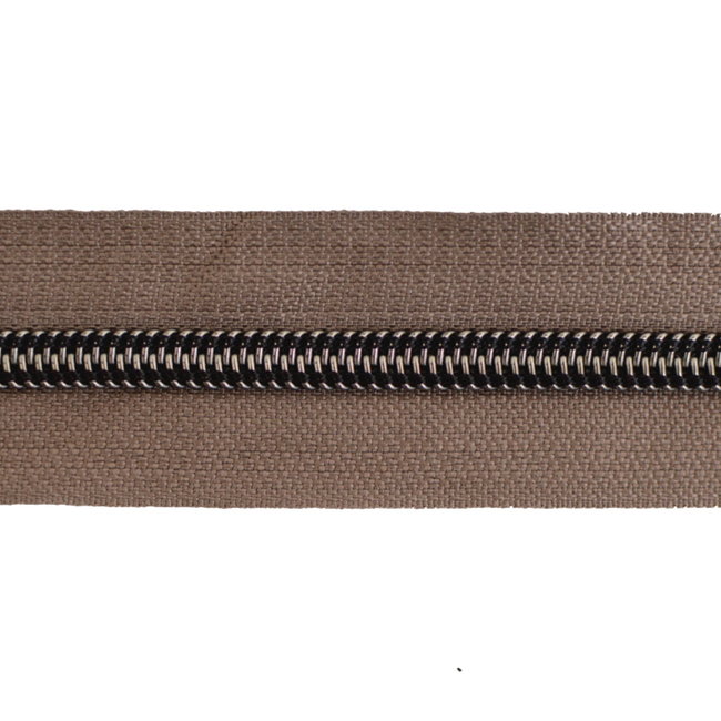 Nylon Zipper-by-the-yard Taupe with Black nickel #5