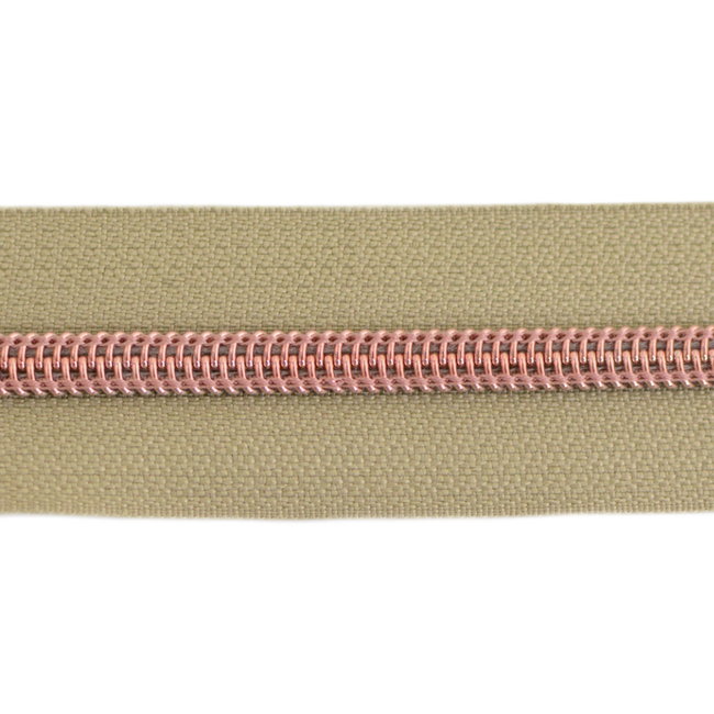 Nylon Zipper-by-the-yard Beige with Rose gold #5