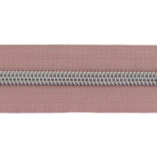 Nylon Zipper-by-the-yard Dusty pink with Silver #5