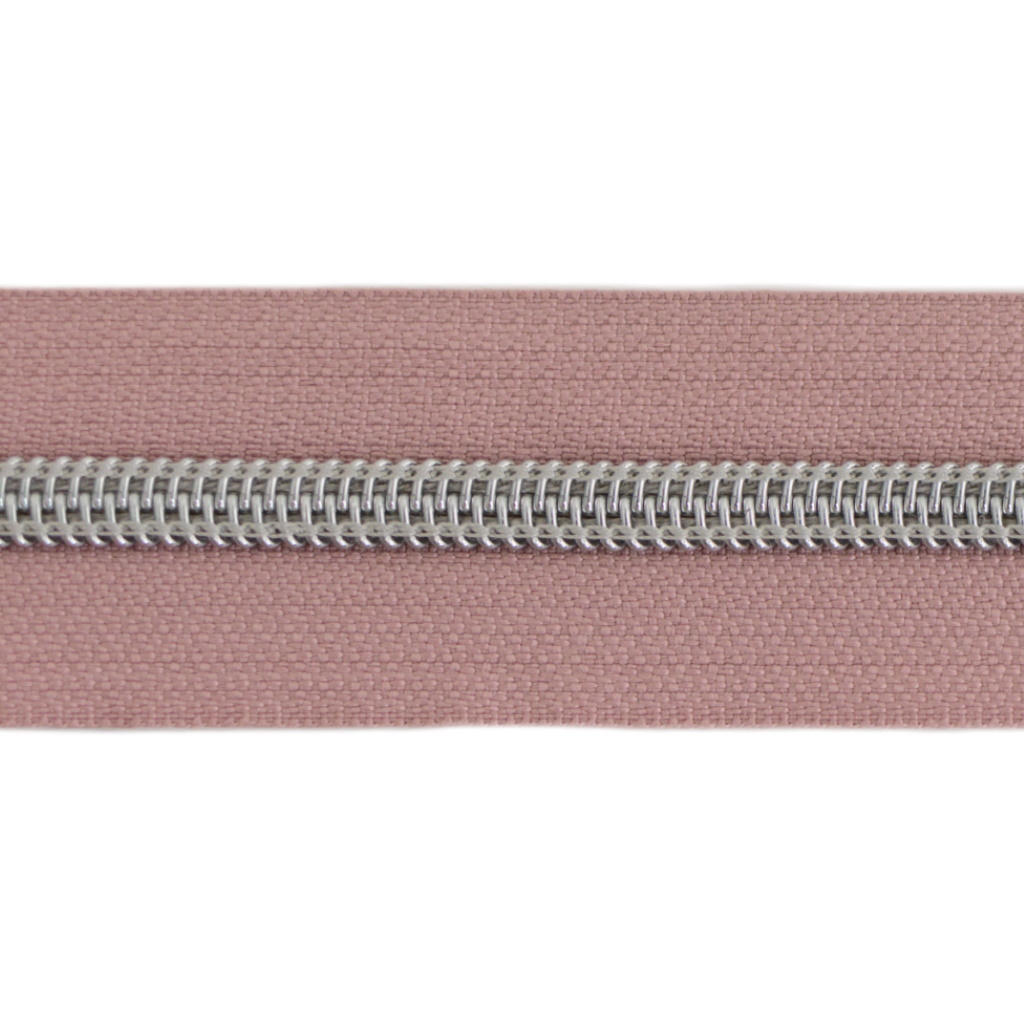 Zipper zoo - Zipper tape Coil Dusty pink - Matt silver - Zipper zoo