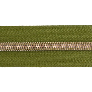 SO Zipper-by-the-yard Olive green with Shiny anti-brass #5