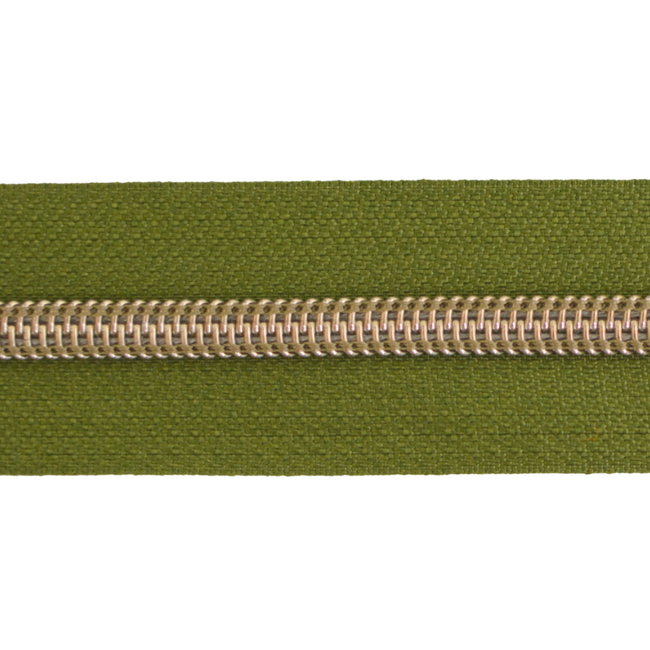 Nylon Zipper-by-the-yard Olive green with Shiny anti-brass #5