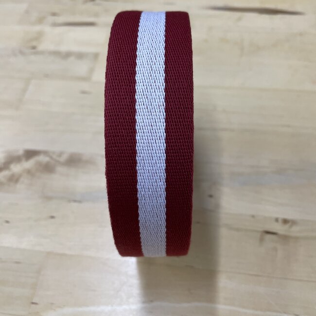 Tassenband gestreept rood-ivoor 30mm