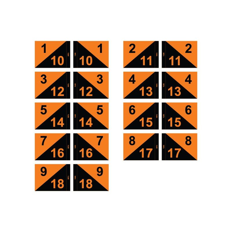 GolfFlags Golffahnen, semaphore, nummeriert, schwarz - orange
