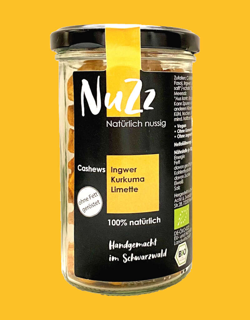 NuZz Bio-Cashew-Kerne mit Ingwer, Kurkuma und Limette gewürzt und geröstet