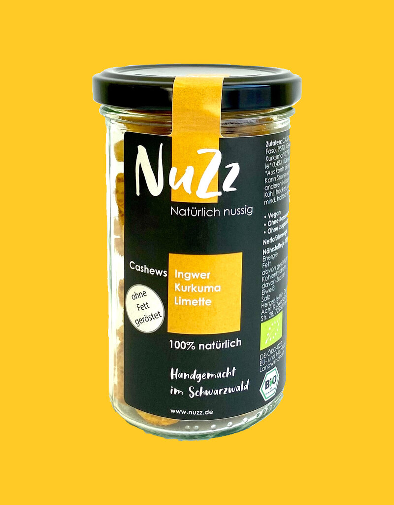 NuZz Bio-Cashew-Kerne mit Ingwer, Kurkuma und Limette gewürzt und geröstet