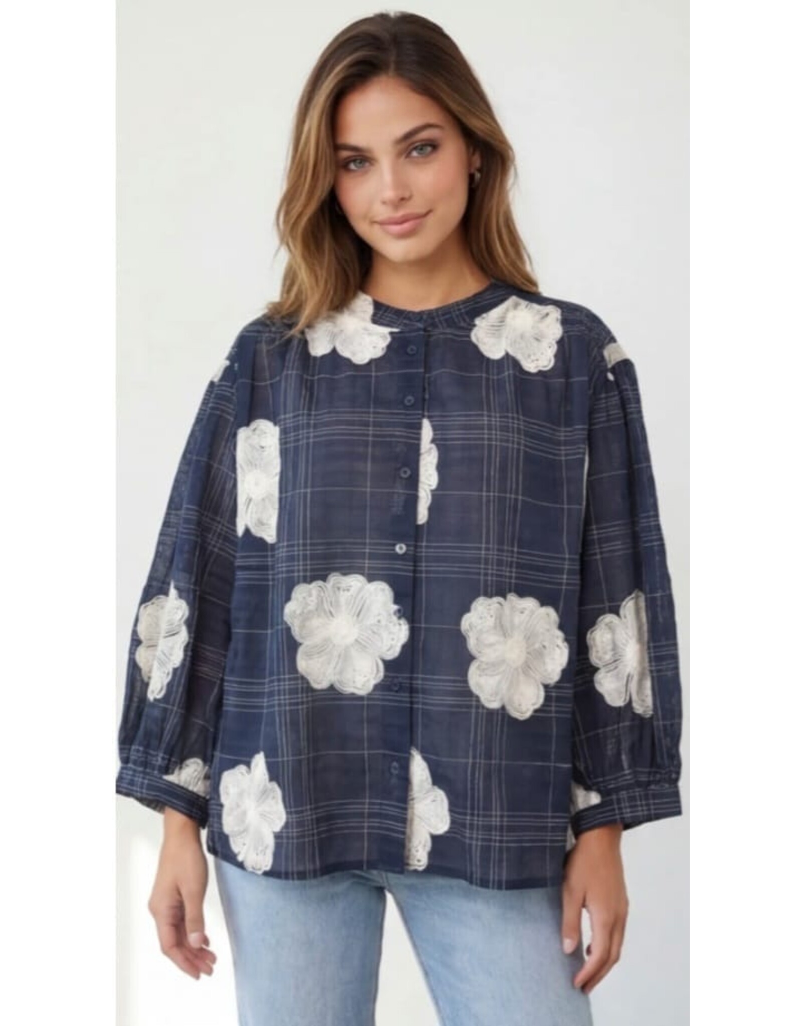 BY ELLE ET MOI BLOUSE OVERSIZED MARINEBLAUWE BLOEM