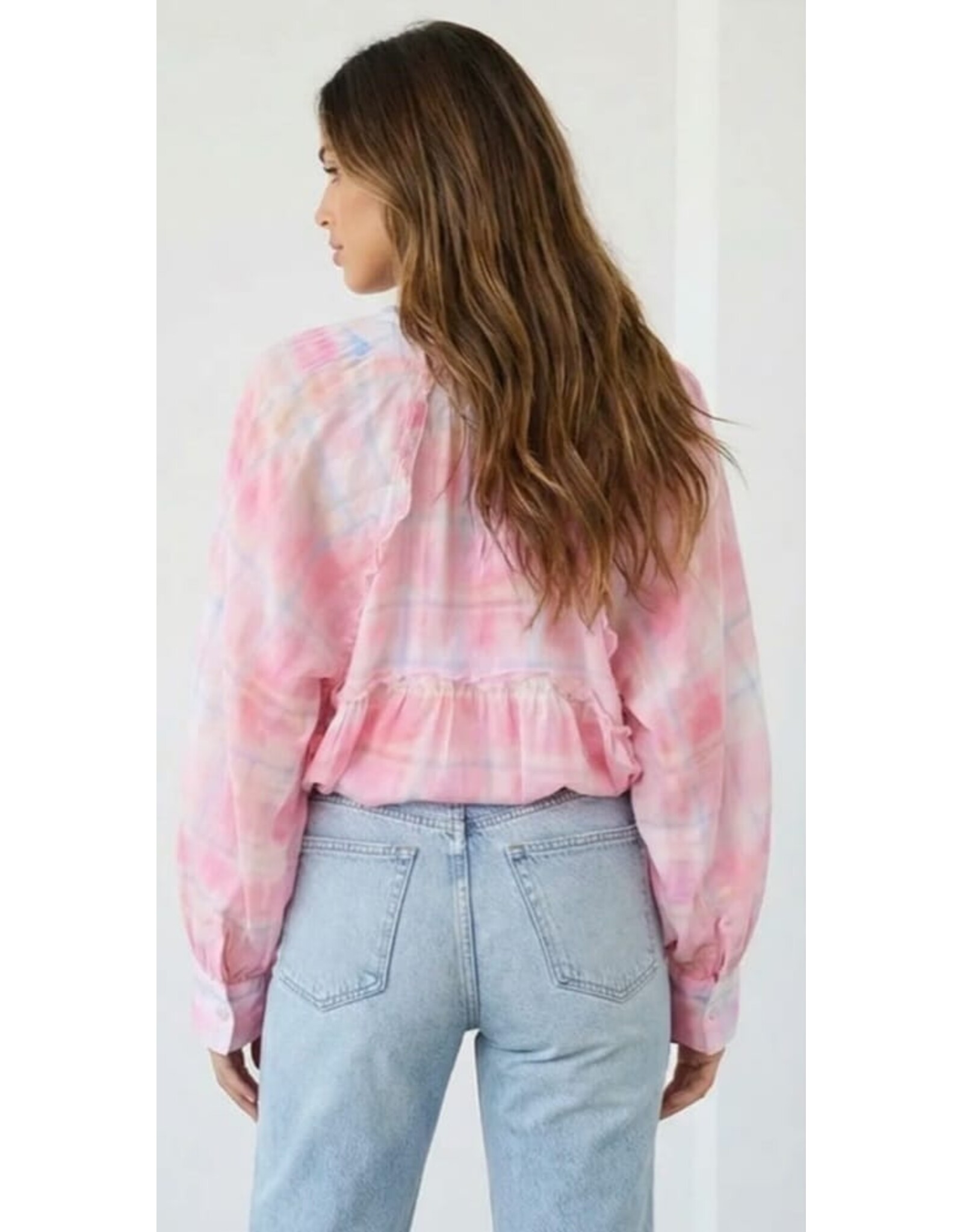 BY ELLE ET MOI BLOUSE ROOS EN BLAUWE RUITEN