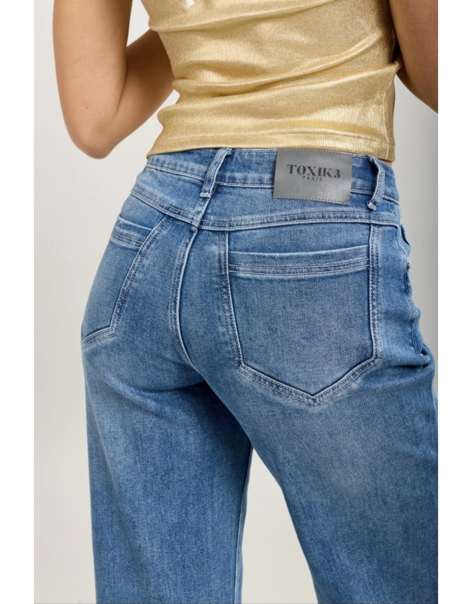 BY ELLE ET MOI TRENDY WIDE LEG JEANS MET OMSLAGDETAIL