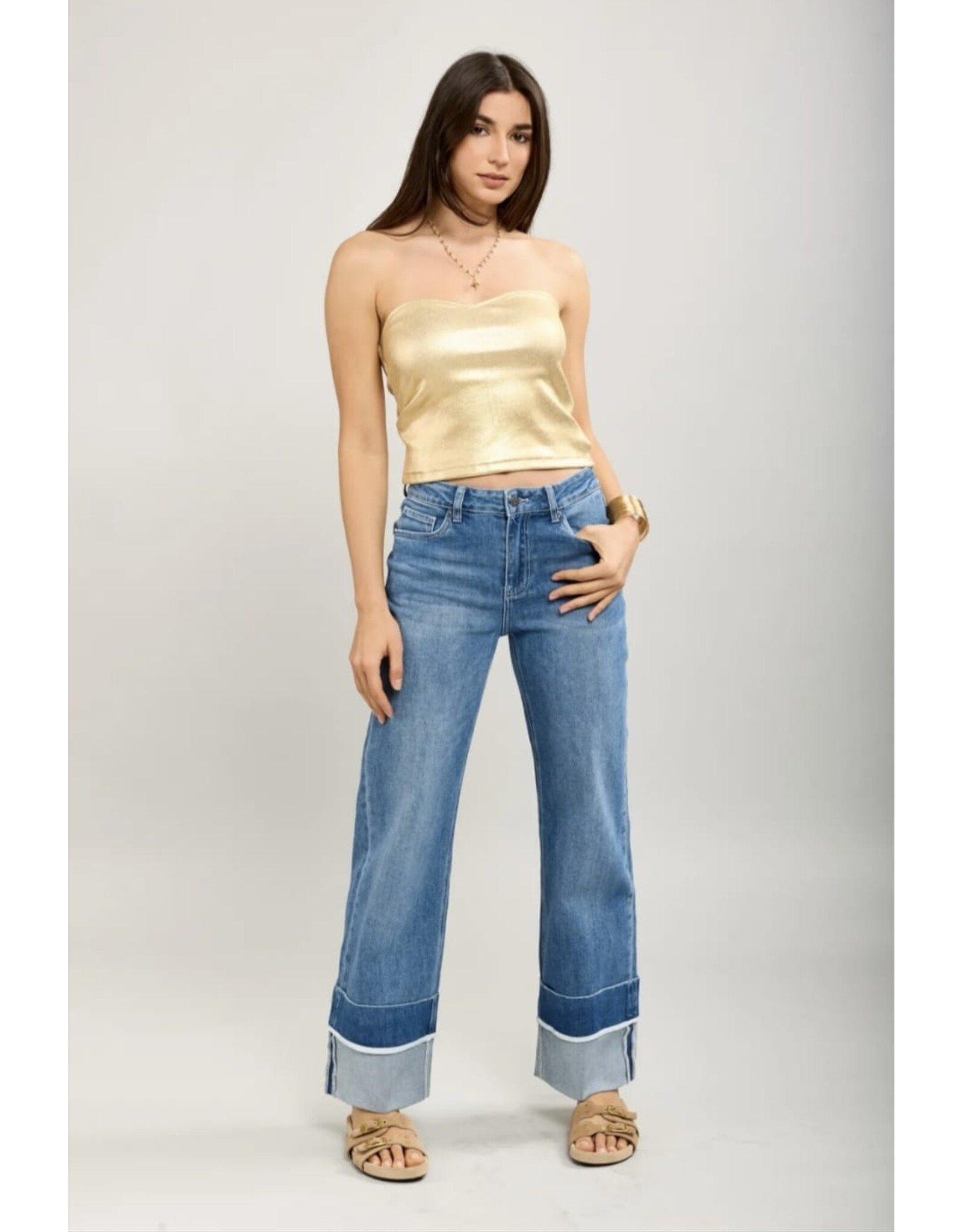 BY ELLE ET MOI TRENDY WIDE LEG JEANS MET OMSLAGDETAIL