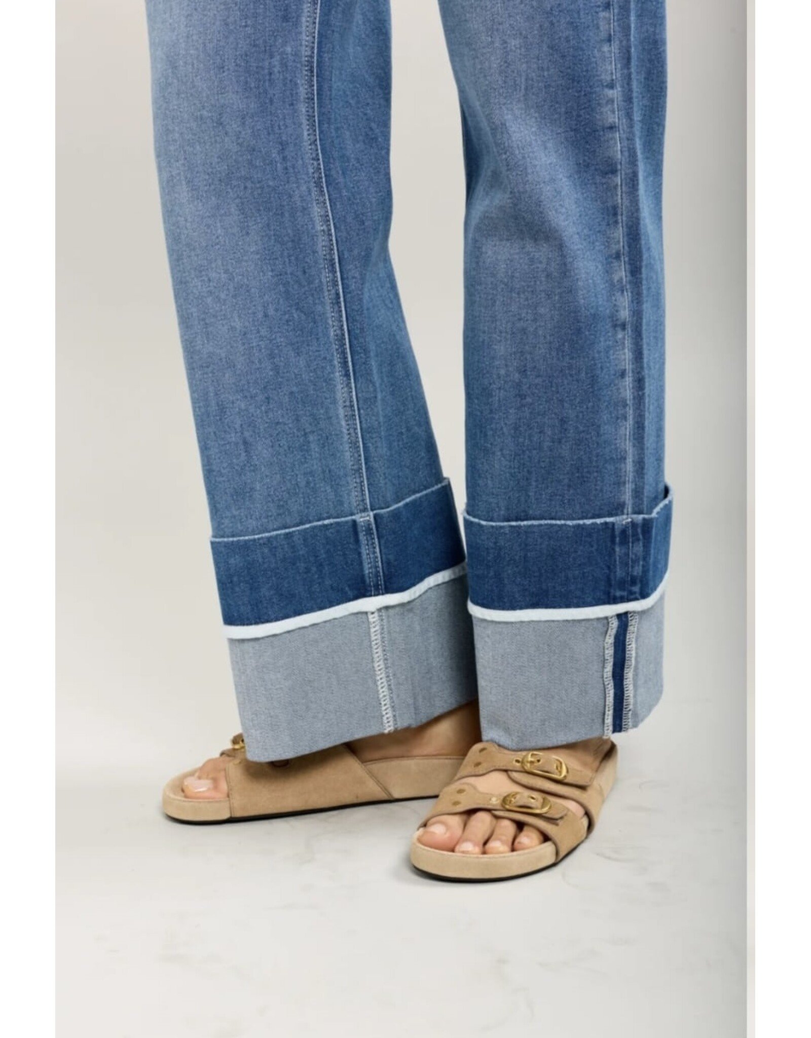 BY ELLE ET MOI TRENDY WIDE LEG JEANS MET OMSLAGDETAIL