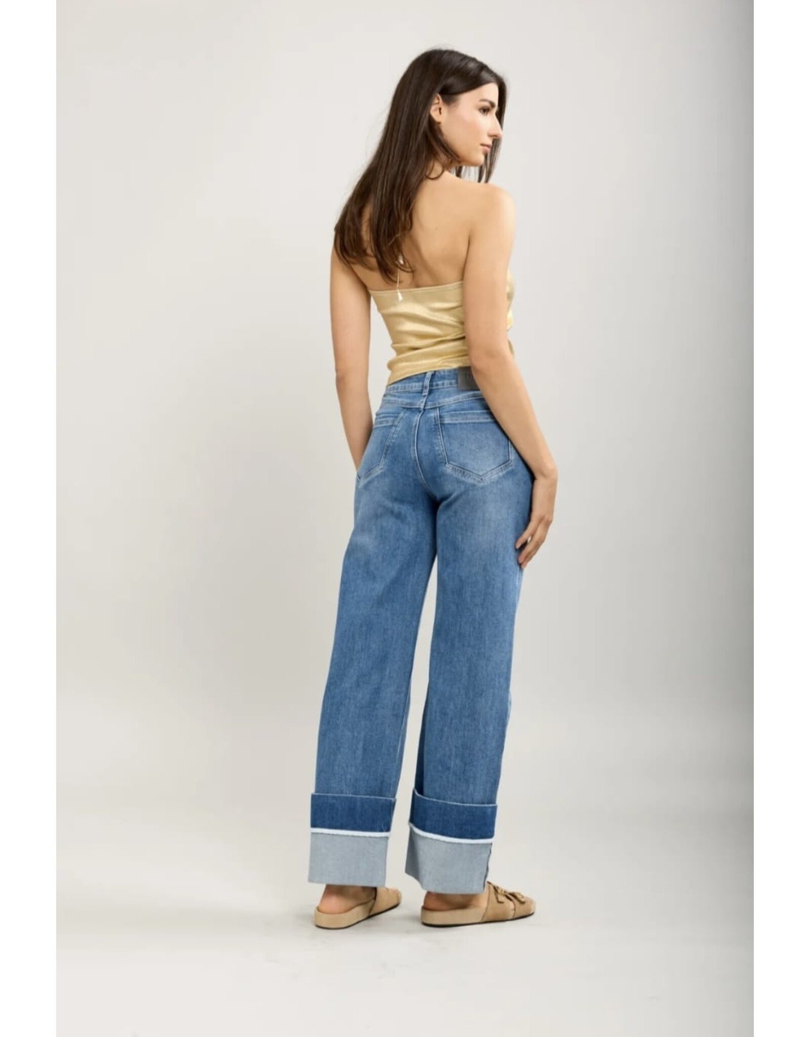 BY ELLE ET MOI TRENDY WIDE LEG JEANS MET OMSLAGDETAIL