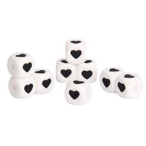 Kubus kraal hart siliconen 12mm 3st.