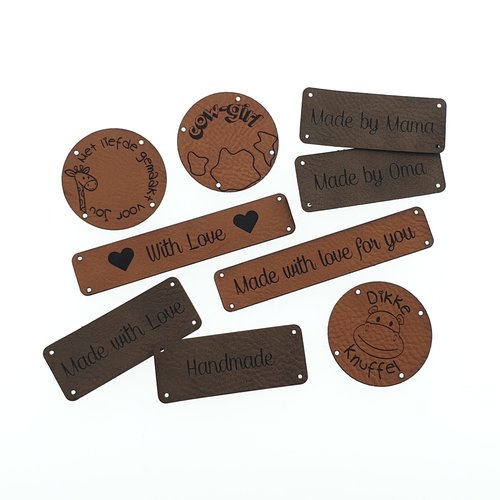 Leren label met eigen tekst Rechthoek 20 x 50 mm Marlaine Leren label met eigen tekst Rechthoek 20 x 50 mm
