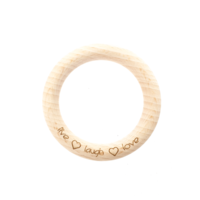 Houten Bijtring live laugh love met hartjes 70mm Marlaine Houten Bijtring live laugh love met hartjes 70mm