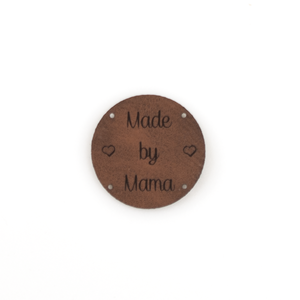 Leren label 'Made by Mama' rond 35mm - 2 stuks Bay Brown