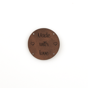 Leren label 'Made with Love' rond 35mm  - 2 stuks Bay Brown