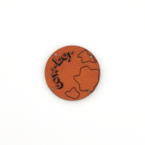 Leren label 'Cow boy' rond 35mm Chestnut  - 2 stuks