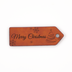 Leren label 'Merry Christmas' 25x75mm Chestnut - 2 stuks
