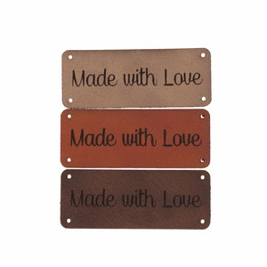 Marlaine Leren label 'Made with love' 20x50mm - 3 stuks Leren label 'Made with love' 20x50mm - 3 stuks